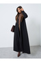 Black Wool Like Abaya with Animal Print Faux Fur Collar