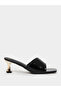 Women Black Plain Sandals with Contrast Kitten Heel - 2