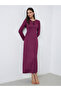 Burgundy Textured Bodycon Midi Dress - 2