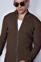 Men's Slim Fit Mock Neck Zippered Cardigan Brown - 4