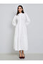 White Puff Sleeve Button Midi Dress - 3