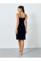 Velvet Contrast Lace Trim Thigh Slit Slip Dress - 4