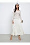 Cream Square Neck Tweed A-Line Maxi Dress - 2