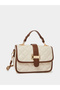 Cream Quilted Handbag with Belt Buckle Detail
