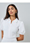 White Textured Maxi Dress with Puff Sleeves - 3