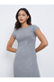 Grey Waffle Knit Maxi Dress with Cap Sleeves - 3