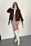 Women's Belted Pocketed Tie-Detail Mock Neck Melton Coat - 7