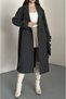 Women's Knee-Length Cashmere Coat with Pockets and Belted Waist - 8
