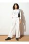 Women White Line Art Print Terry Wide Leg Pants - 2