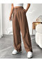 Brown Solid Pleated Detail Wide Leg Pant - 3