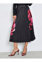 Black Floral Print Pleated Midi Skirt - 2