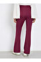 Burgundy Elastic Waistband Flared Leggings - 3