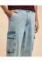Faded Cargo Jeans with Button Closure - 4