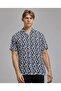 Patterned Shirt with Revere Collar and Short Sleeves