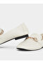 Cream Buckle Decor Square Toe Loafers - 4