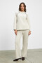 Elsbeth Women's Crew Neck Slit Raglan Sleeves Oversized Elastic Waist Tube Leg Beige Top and Bottom Set - 2