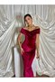 Velvet Long Length Back Slit Women's Special Occasion Vinoire Dress with Drape Neckline - 4