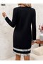 New Season Women's Long Sleeve Sequin Striped Mini Crepe Dress Crew Neck Stylish Model - 3