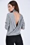 Women's Gray Backless Turtleneck Knit Sweater New700-T4008-1010 - 4