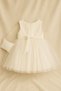 Ecru Double-Lined Tulle Girl's Evening Dress – Bow Detail, Princess Model with Bag - 2