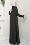 Pearl Detailed Abaya Khaki HM2850 - 5