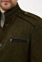 Ettore Men's Khaki Self-Patterned Thick Sports Cashmere Coat with Mock Neck Pocket Details - 5
