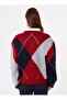 V-Neck Baklava Pattern Knitwear Sweater - Burgundy - - 5
