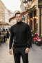 Slim Fit 50% Cotton Black Turtleneck Sweater