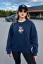 Oversize Crew Neck Embroidered Sweatshirt Navy Blue - 4