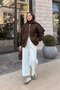 Women's Burnout Floral Detailed Jacket Brown - 3