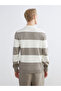 Brown polo collar striped men's knit sweater - 4