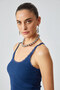 Barry Women's Regular Fit Regular Cut Cotton Lace Detail Thin Strap Hollow Neckline Navy Blue Undershirt - 2