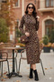 New Season Modern Style Patterned Midi Dress Women's Long Sleeve Turtleneck - 2