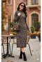 New Season Eye-Catching Patterned Women's Midi Dress Turtleneck Long Sleeve - 2