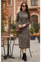 New Season Eye-Catching Patterned Women's Midi Dress Turtleneck Long Sleeve