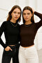 Women's Black-Brown 2-Pack Crew Neck Stretchy Fabric Bodycon Slim Fit Long Sleeve Crop - 2