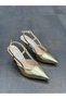 Gold Thin Heeled Women's Shoes - 4