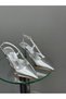 Silver Thin Heeled Women's Shoes - 4