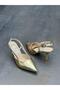 Gold Thin Heeled Women's Shoes - 3
