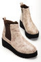 Bej Yilan Printed Boots with Padded Soles, Genuine Leather, Stylish, Comfortable, Casual, with Fuspet.