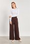 Women's Pleated Front Palazzo Fabric Trousers - Brown - 5