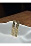 Long Dangling Embossed Gold Color Brass Earrings - 3