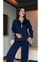 Women's Long Sleeve Zippered Viscose Two Thread Blouse and Pants Double Set - 3