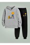 Children Hooded Set No Emo Printed 3 Thread Ş Fleece-Lined Sweatshirt - Tracksuit Set