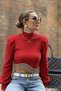 Women's Princess Sleeve Skirt with Stones Ribbed Knit Crop Blouse