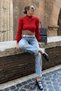 Women's Princess Sleeve Skirt with Stones Ribbed Knit Crop Blouse - 3