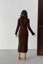 Women's Brown Stylish Knit Dress with Button and Sleeve Detail - 8