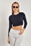 Women's Long Sleeve Bodysuit - Navy Blue - 4
