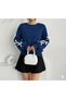 Stylish Bow Detail Dark Blue Crew Neck Winter Women's Sweatshirt - 2