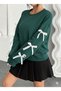 Stylish Bow Detail Neft Green Crew Neck Winter Women's Sweatshirt - 2